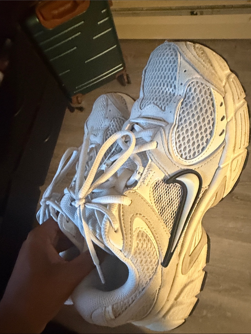 Nike White Mesh and Black Swoosh Women's Athletic Sneakers